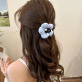 DAIIIBABYYY  -  2pcs Exquisite Sponge Puff Flower Hair Claw Pearl Korean Style Scrunchies Shark Clip Cloth Ponytail Holder Exaggerated Crab Clip