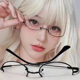 DAIIIBABYYY   -  Harajuku Half Frames Glasses Frame Unisex Vintage Oval No Lens Optical Spectacles Comic Cosplay Photography Metal Party Eyewear