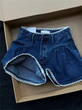 DAIIIBABYYY  -  Women's Shorts Summer Dark Blue High Waist Jeans Y2K Straight A Sense of Niche Design Streetwear Vintage Wide Leg Denim Shorts