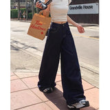 DAIIIBABYYY  -  Blue Cartoon Jeans Women High Waist American Wide Leg Pants Vintage Straight Baggy Casual Plus Size Mom Oversize Denim Trousers