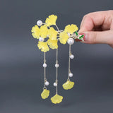 DAIIIBABYYY  -  New Chinese Style Yellow Ginkgo Leaf Pearl Tassel Hairpin Female Trendy Charms Hair Clip Bridal Wedding Jewelry Exquisite Gift