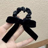 Daiiibabyyy Black Velvet Bow Scrunchies Headwear for Women Girls Korea Sweet Retro Classic Ponytail Elastic Hair Band Hair Accessories