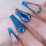 Daiiibabyyy 24Pcs Artificial Ballet Nails Set Long Coffin Fake Nails with Gradient Flower Design Wearable Frenchfull Cover Press on Nail Tip