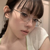 DAIIIBABYYY  -  Y2K Harajuku Retro Small Rectangular Anti Blue Light Glasses Women Blue Light Blocking Metal Square Eyeglasses Clear Spectacles