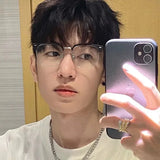 DAIIIBABYYY  -  Metal Square Half Frame Glasses Women Men Semi Rimless Computer Reading Eyeglass Anti Blue Light Goggle Spectacle Eyewears