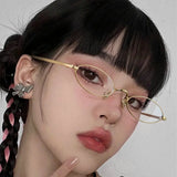 DAIIIBABYYY  -  Fashion Punk Cool Anti-blue Light Eyeglasses for Women Alloy Small Oval Shades Uv400 Clear Glasses Frame Unisex Bling Sunglasses