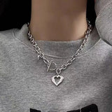 Daiiibabyyy Fashion Heart Stainless Steel Women Pendant Necklaces Luxury Design OT Buckle Exaggerated Thick Chain Necklace Jewelry