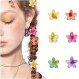 DAIIIBABYYY  -  6Pcs Hawaiian Gradient Hair Clips Flower Hair Claws Small Size Fashion Headwear Hairpin Crab Barrette Hair Accessories for Women