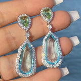 DAIIIBABYYY  -  2024 New High Quality Crystal Earrings Niche Design Sea Blue Zircon Wedding  Chic Ladies Dinner Jewelry Accessories