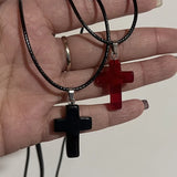 Daiiibabyyy Vintage Gothic Black Rope Red Cross Pendant Necklace for Couple Jewelry Aesthetic Accessories