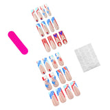 DAIIIBABYYYY  -  24pcs Blue Red Star Press on Nails with Rhinestone Long Coffin French Fake Nails Full Cover Wearable European False Nail Patch