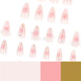 DAIIIBABYYY  -  24pcs Pink Blush Flower Fake Nail for Women Wearable Y2k 3D Wave Decor False Nail Patch Korean Sweet Almond Press on Nails