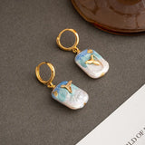 DAIIIBABYYY  -  New ins Oil Painting Baroque Pearl Earrings For Women Vintage Geometric Blue Tail Necklace Set Fashion Aesthetic Jewelry