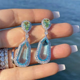 DAIIIBABYYY  -  2024 New High Quality Crystal Earrings Niche Design Sea Blue Zircon Wedding  Chic Ladies Dinner Jewelry Accessories