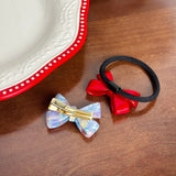 DAIIIBABYY  -  Korean New Cute 4.5cm Stereoscopic Bow Hair Tie Hair Clip For Sweet Girls Rhinestones Acetate Hair Rope Duckbill Clip