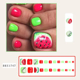 DAIIIBABYYY  -  24pcs Summer Watermelon Pattern Fake Toenails Full Cover Press on Toenail Patch Green Red Sqaure Fake Toenail Tips Wearable