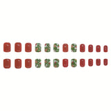 DAIIIBABYYY  -  24pcs Short Square Fake Nails Christmas Red and Green Santa Claus False Nails Christmas Winter Wearable Press on Nails for Girls