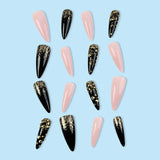 DAIIIBABYYY  -  24pcs Punk Style Fake Nails Pink Black Pointed Diamond Design False Nail Patch for Girl Women Wearable y2k Style Press on Nails