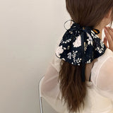 DAIIIBABYYY  -  New Vintage Print Bow Ink Skirt Elastic Scrunchie Headband Elegant Fashion Lady Ponytail Streamer Hair Rope Hair Accessories