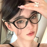 DAIIIBABYYY  -  Retro Big Frame Cat Eye Eyewear Spicy Girls Reading Glasses Solid Color Black Leopard Anti Blue Light Lenses Eyeglasses Goggles