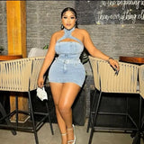 DAIIIBABYYY  -  Denim Crop Tops Dress 2 Piece Mini Skirt Sets Women Sexy Cargo Dress Y2K Denim Jean Two Piece Sets Summer Outfits Clothes