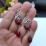 DAIIIBABYYY  -  Gothic Style Asymmetric Red Heart Crystal Clip on Earrings for Women Vintage Long Tassel Ear Cuffs Chain Punk Jewelry Pendientes