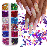 Daiiibabyyy Nail Sequins Irregular Heart Laser Sparkly Butterfly Design Nail Art Decoration Set Nail Glitter Flakes for UV Gel Manicure