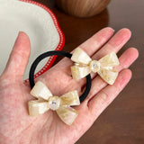 DAIIIBABYY  -  Korean New Cute 4.5cm Stereoscopic Bow Hair Tie Hair Clip For Sweet Girls Rhinestones Acetate Hair Rope Duckbill Clip