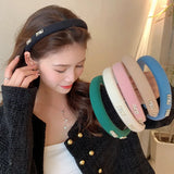 Daiiibabyyy Luxury Design Women Rhinestone Headband Fashion Wide Edge Flower Letter Sponge Elastic Hair Bands for Women Gift Bandeau Cheveux