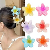 Daiiibabyyy 1/2Pcs Gradient Colored Flower Acrylic Hair Claws Clip Women Girls Sweet Hairpins Beach Hawaiian Style Hair Accessories