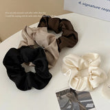 DAIIIBABYYY  -  Summer Satin Fabric Large Scrunchies Solid Color White Brown Hair Rope Ties Women High-end Temperament Headband Ponytail Holder