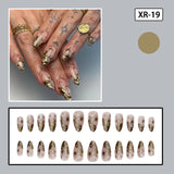 DAIIIBABYYY  -  24pcs Gold Baroque False Nails Patch French Gold Star Pattern Fake Nail Almond Wearable Girl Press on nail Tips Manicure Sets