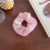 DAIIIBABYYY  -  Spring Summer Simple Fresh Plaid Hair Ties Rope Girl Green Pink Scrunchies Cute Sweet Fairy Bun Ponytail Holder Gum Rubber Bands