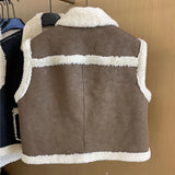 DAIIIBABYYY  -  Winter Fashion Warm Vest Short Waistcoats Womens Sleeveless Jacket Lambswool Women Patchwork Coat Ladies Casual Tops