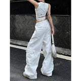 DAIIIBABYYY  -  Summer White Womens Jeans High Waist Baggy Casual Vintage Y2K Trend Straight Cargo Pants Street American Wide Leg Denim Trouser