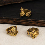 DAIIIBABYYY  -  3Pcs Vintage Metal Carved Pattern Ring Punk Aesthetic Opening Adjustable Wide Edge Ring Women's Fashion Jewelry Gift