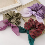 DAIIIBABYYY  -  Korean New Sweet Cute Colorful Check Fabric Elastic Scrunchie High-grade Handmade Bow Hair Accessories Horsetail Hair Rope