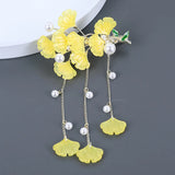 DAIIIBABYYY  -  New Chinese Style Yellow Ginkgo Leaf Pearl Tassel Hairpin Female Trendy Charms Hair Clip Bridal Wedding Jewelry Exquisite Gift