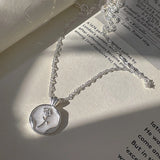 Daiiibabyyy New 925 Sterling Silver Relief Round Enamel Tulip Flower Pendant Dazzling Necklace For Women Wedding Gift Fine Jewelry NK186