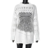 DAIIIBABYYY  -  Knitted Sweater Ripped Tops Women Fashion Sweatshirts 2024 Fall Winter Luxury Designer Clothes Girls Knit Fringe Elegant Tops