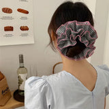 DAIIIBABYYY  -  Oversized Niche Design Vintage Plaid Large Bowel High Elastic Hair Rope  Fashion Ballet Style Scrunchie Ruffled Headpiece