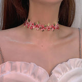 DAIIIBABYYY  -  Pink Sweet Flowers Lace Necklace Choker for Women Girls Good Quality Embroidery Fashion Romantic Design Neck Accessory Jewelry