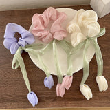 DAIIIBABYYY  -  New Satin Headband Girls Sweet Tulip Shaped Large Intestine Headband Handmade Bow Headband Tied Ponytail Headband Versatile