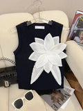 DAIIIBABYYY  -  French 3D Flowers Shirts Summer Korean Sweet T Shirts Sleeveless Knitted Top Vintage HotSweet Tank Top