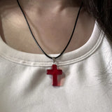 Daiiibabyyy Vintage Gothic Black Rope Red Cross Pendant Necklace for Couple Jewelry Aesthetic Accessories