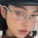 DAIIIBABYYY  -  Fashion Eyeglasses Frames For Women Men Silver Oval Glasses Anti Blue Light Small Rhinestone Sunglasses With Metal Frame