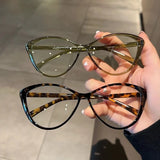 DAIIIBABYYY  -  Retro Big Frame Cat Eye Eyewear Spicy Girls Reading Glasses Solid Color Black Leopard Anti Blue Light Lenses Eyeglasses Goggles