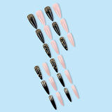 DAIIIBABYYY  -  24pcs Punk Style Fake Nails Pink Black Pointed Diamond Design False Nail Patch for Girl Women Wearable y2k Style Press on Nails