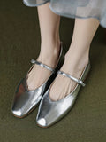 DAIIIBABYYY  -  Pure Color Single Shoes Women Ballet Flats Shoes Soft Real Leather 2024 Silver Buckle Strap Casual Low Heels Wedding Dress Shoes