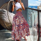 Daiiibabyyy High Quality Women's Clothing Bohemian Printed Elastic Waistband Mid Length Skirt Half Length Skirt Falda Sexy Mujer Boho Y2k